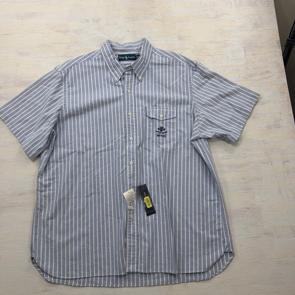 Ralph Lauren Shirt XXL NWT Short Sleeve Striped Button Down Blue Mens